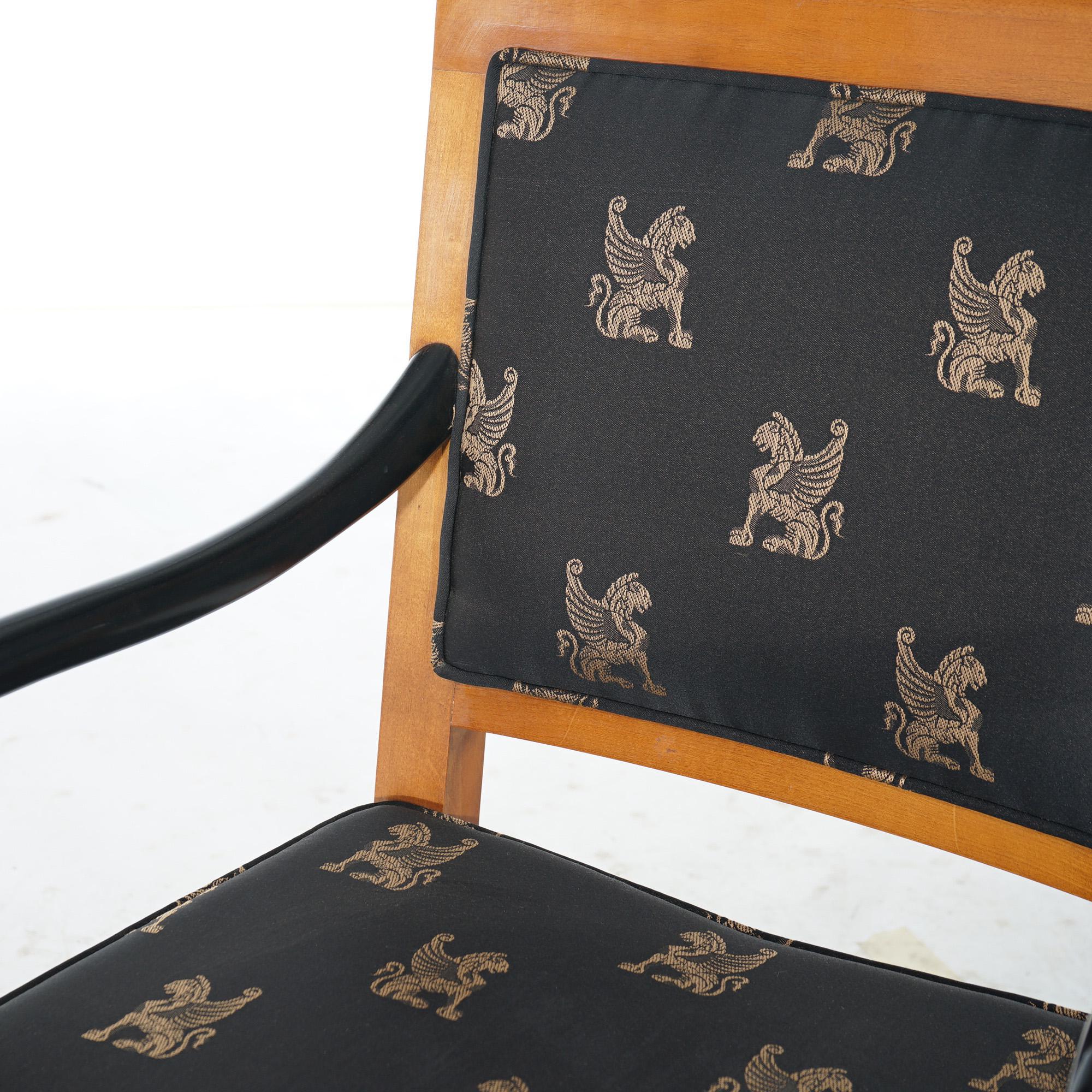 Wood French Empire Figural Ebonized Giltwood Armchair with Dolphins by Century 20thC For Sale
