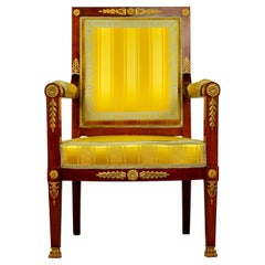 Used French Empire Figural Gilt Brass Mahogany Armchair