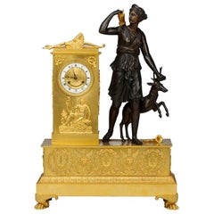 French Empire Figural Mantel Clock of Diana the Huntress, c. 1830