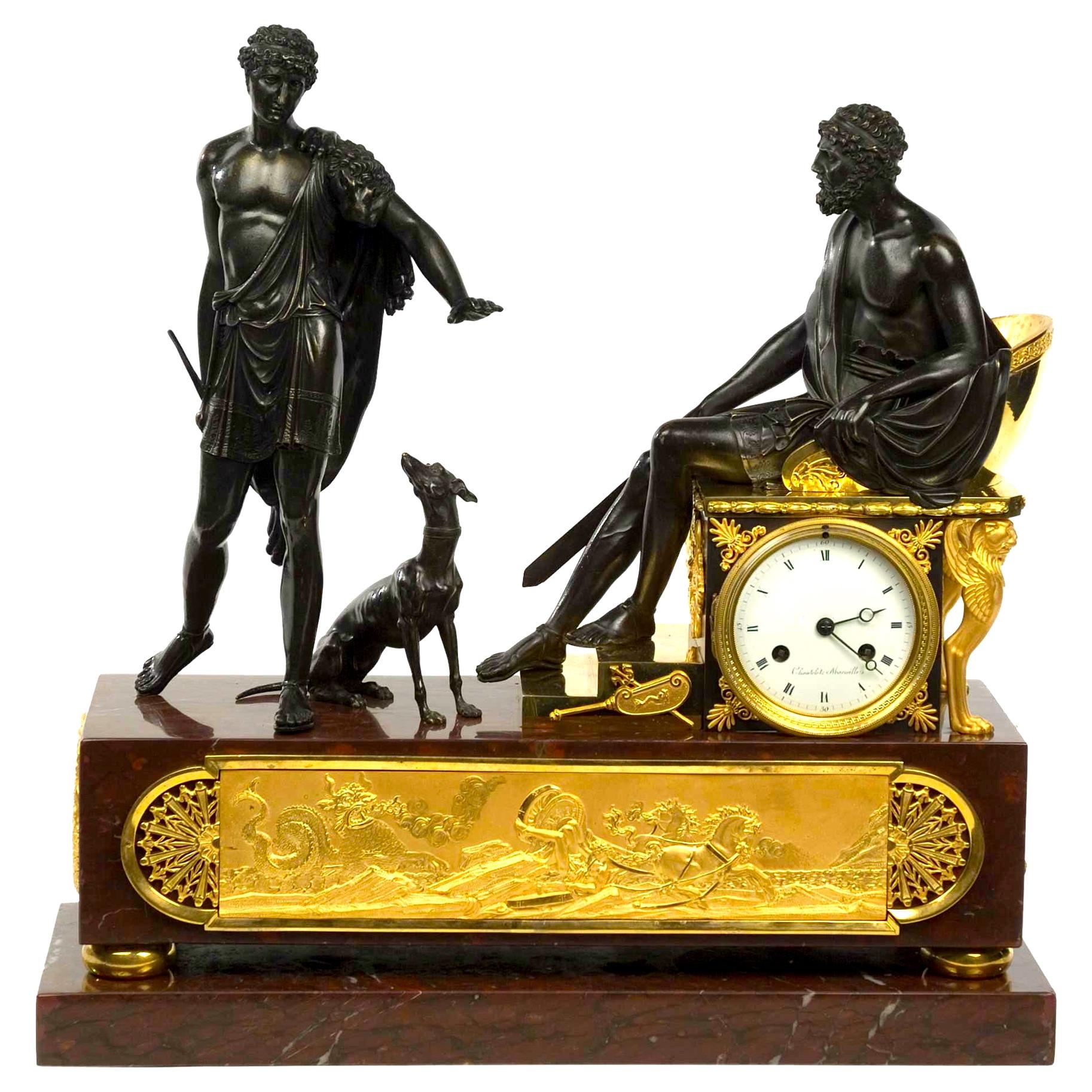 French Empire Figurative Clock Paying Homage to Hippolytus and Theseus