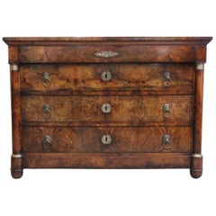 French Empire Figured Walnut Commode French Empire Figured Walnut Commode