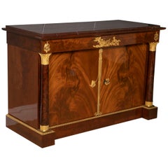 Flame Mahogany and Gilt Bronze Commode with Rouge Griotte By Molitor