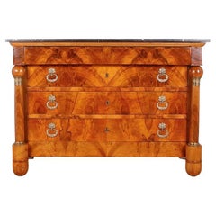 French Empire Flame Mahogany Chest of Drawers with Marble Top