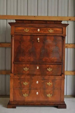 French Empire Flame Mahogany Drop Front Secretaire Abattant Secretary Desk