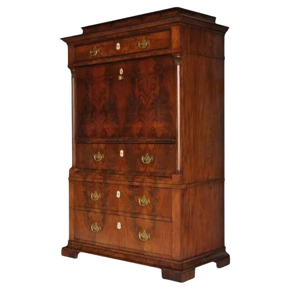 French Empire Flame Mahogany Drop Front Secretaire Abattant Secretary Desk