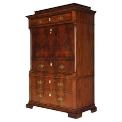 French Empire Flame Mahogany Drop Front Secretaire Abattant Secretary Desk
