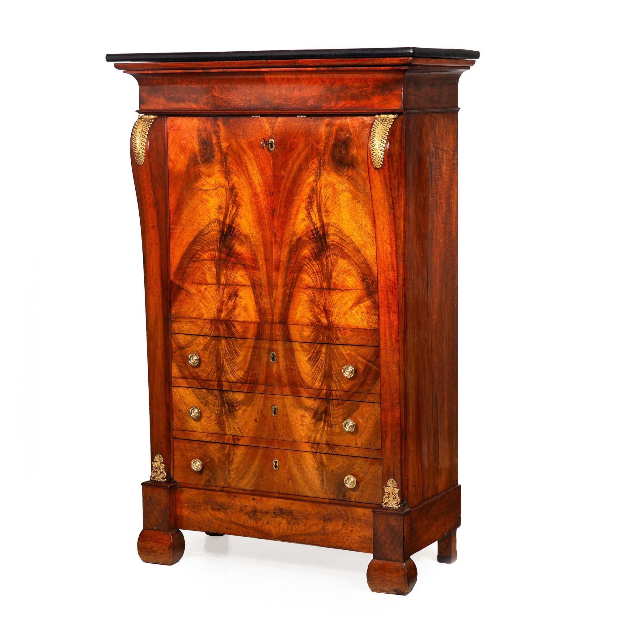 Französisches Empire Geflammtes Mahagoni Secretaire a'Abattant Schreibtisch ca. 1830 13