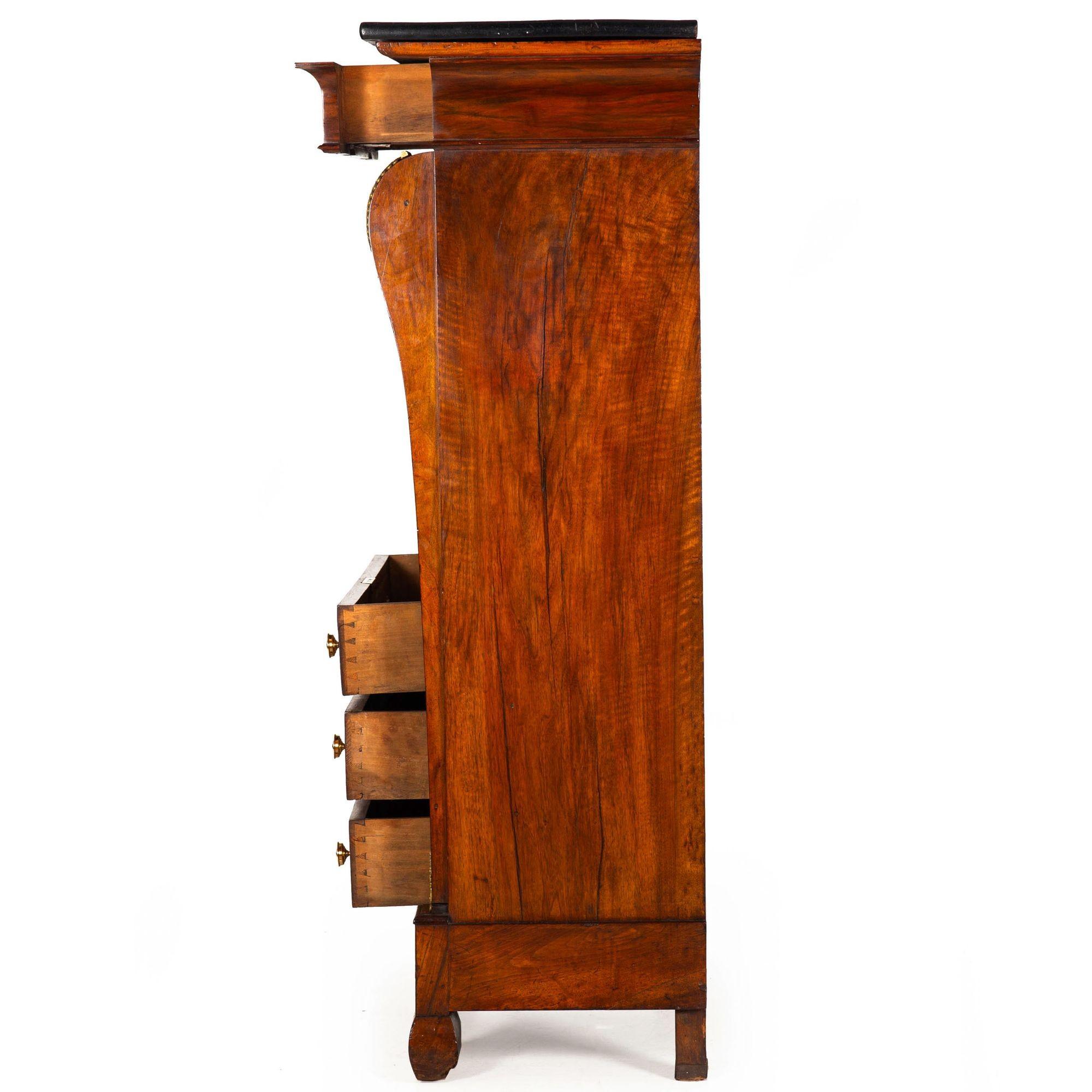 Brass French Empire Flamed Mahogany Secretaire a'Abattant Desk ca. 1830 For Sale