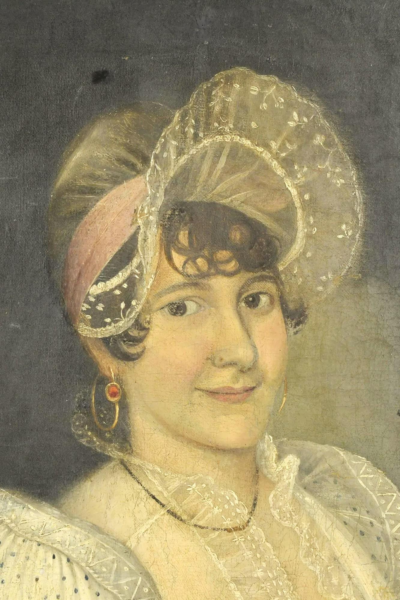 French Empire Folk-Art Portrait of a Woman, Circa 1810 In Good Condition In Doylestown, PA