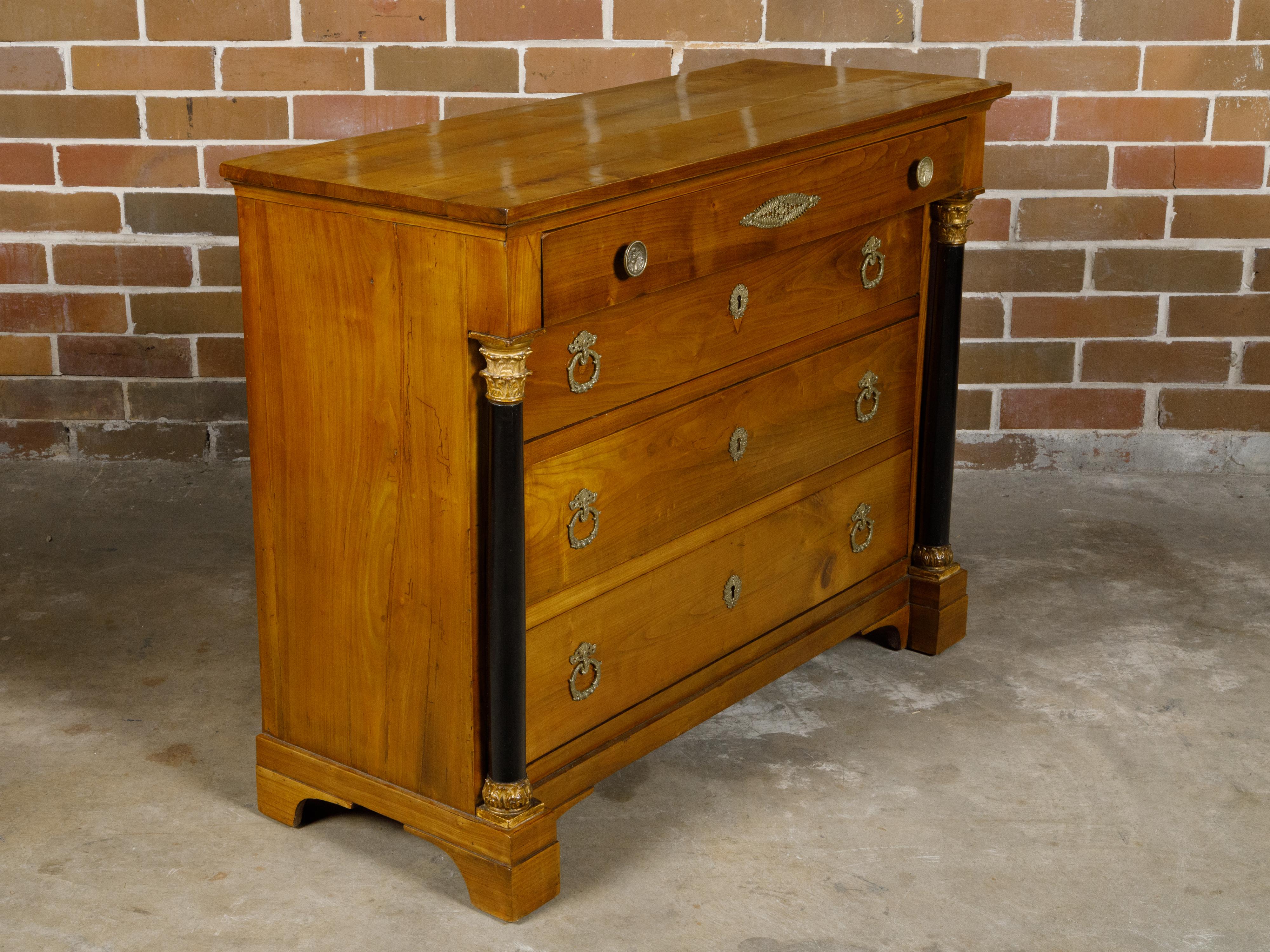 French Empire Fruitwood Four-Drawer Commode with Ebonized Corinthian Columns For Sale 7