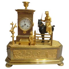 Antique French Empire Genre Mantel Clock of an Arcadian Hunting Scene