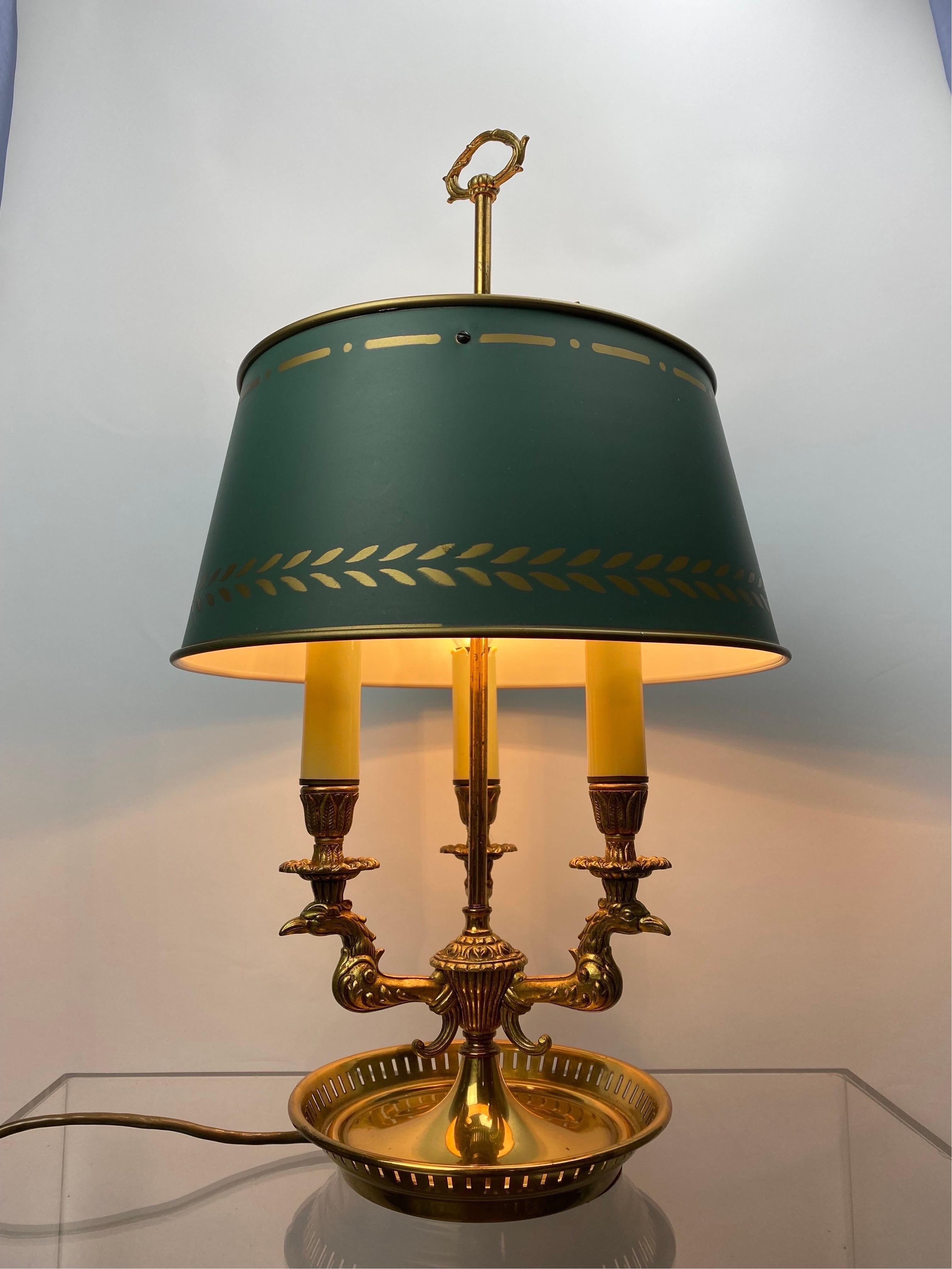 French Empire Gilded Bronze Bouillotte Lamp with 3 Eagle Arms For Sale 7