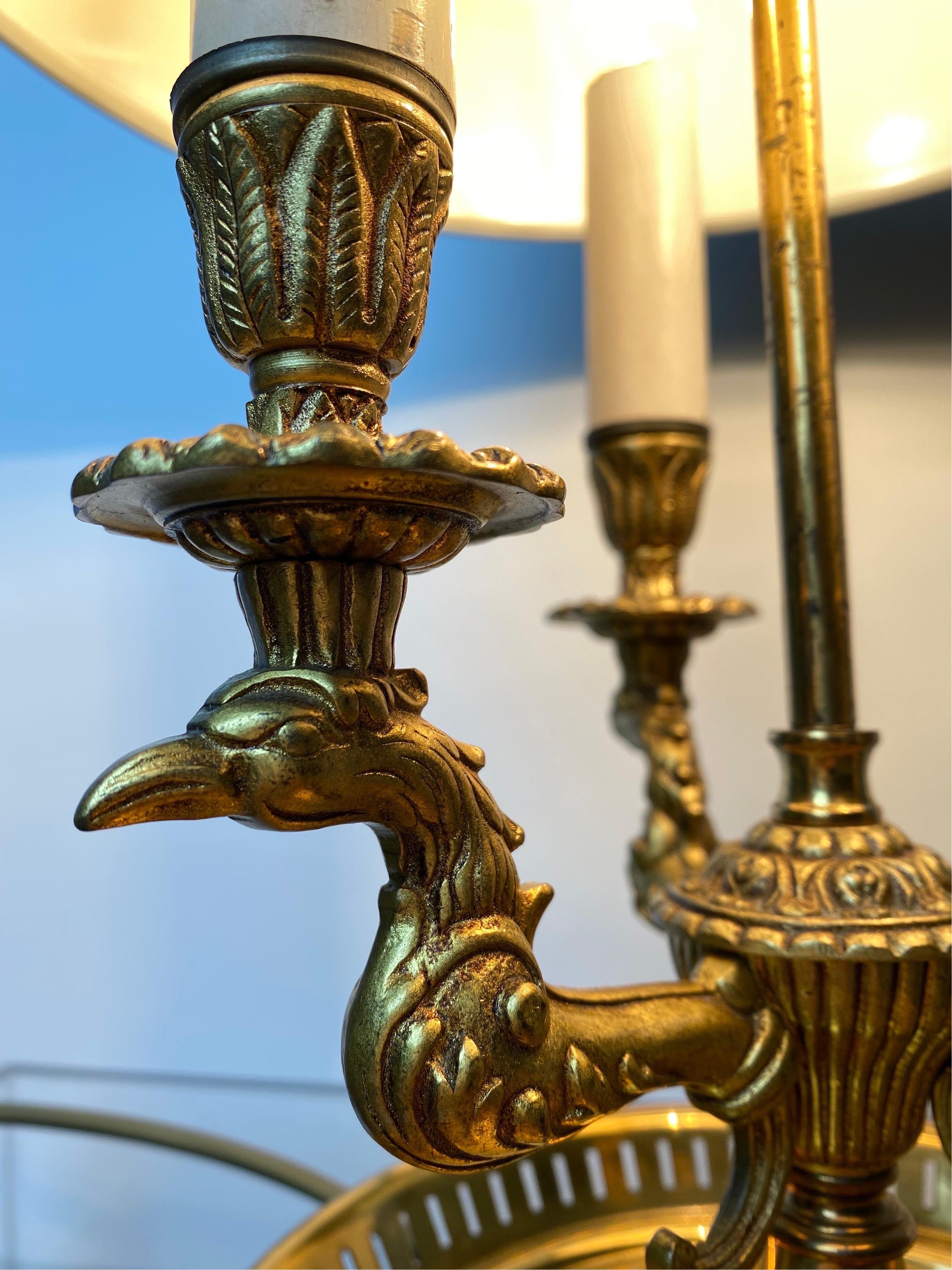 Brass French Empire Gilded Bronze Bouillotte Lamp with 3 Eagle Arms For Sale