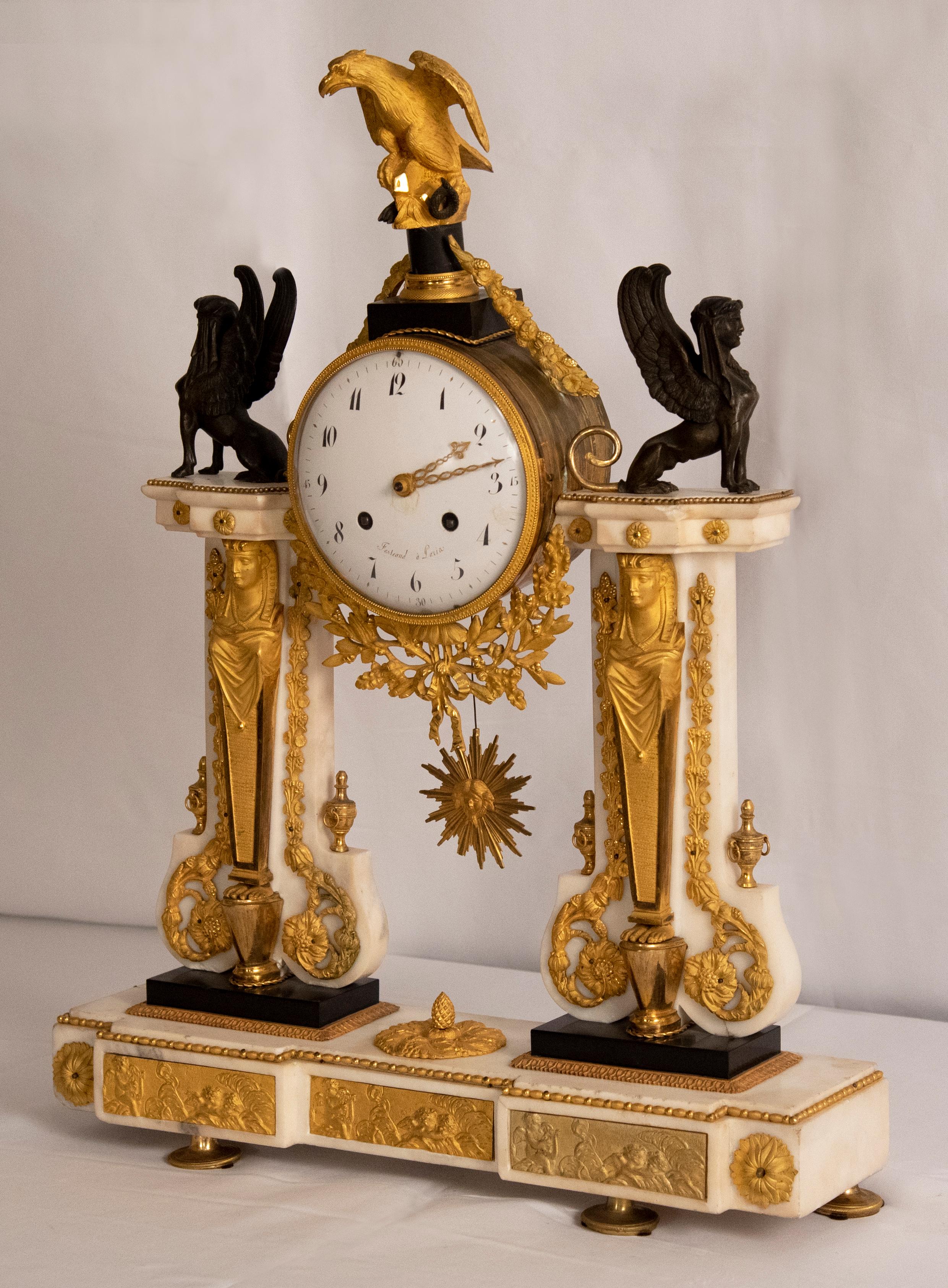 Early 19th Century French Empire Gilded Ormolue Clock For Sale