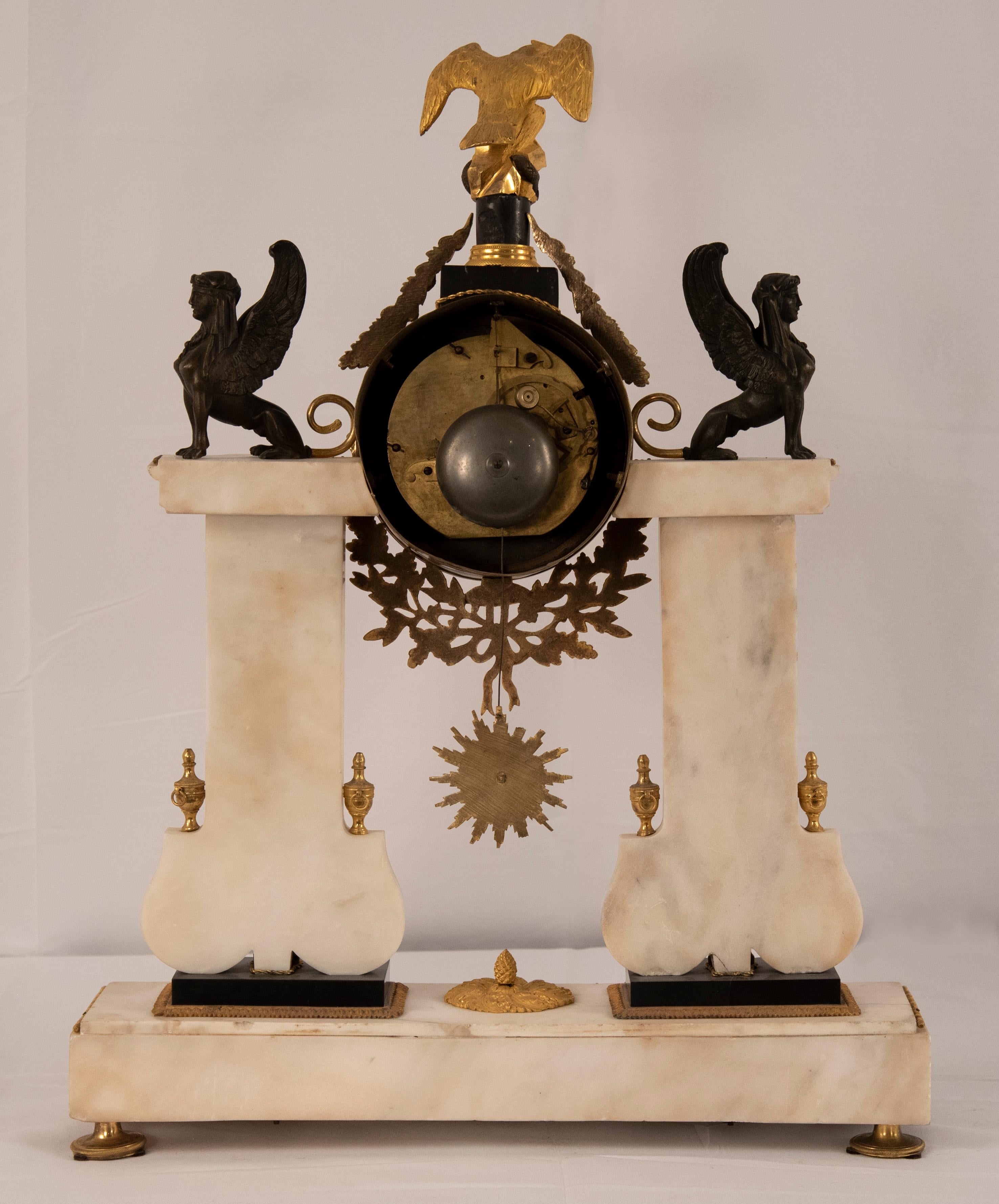 Stone French Empire Gilded Ormolue Clock For Sale