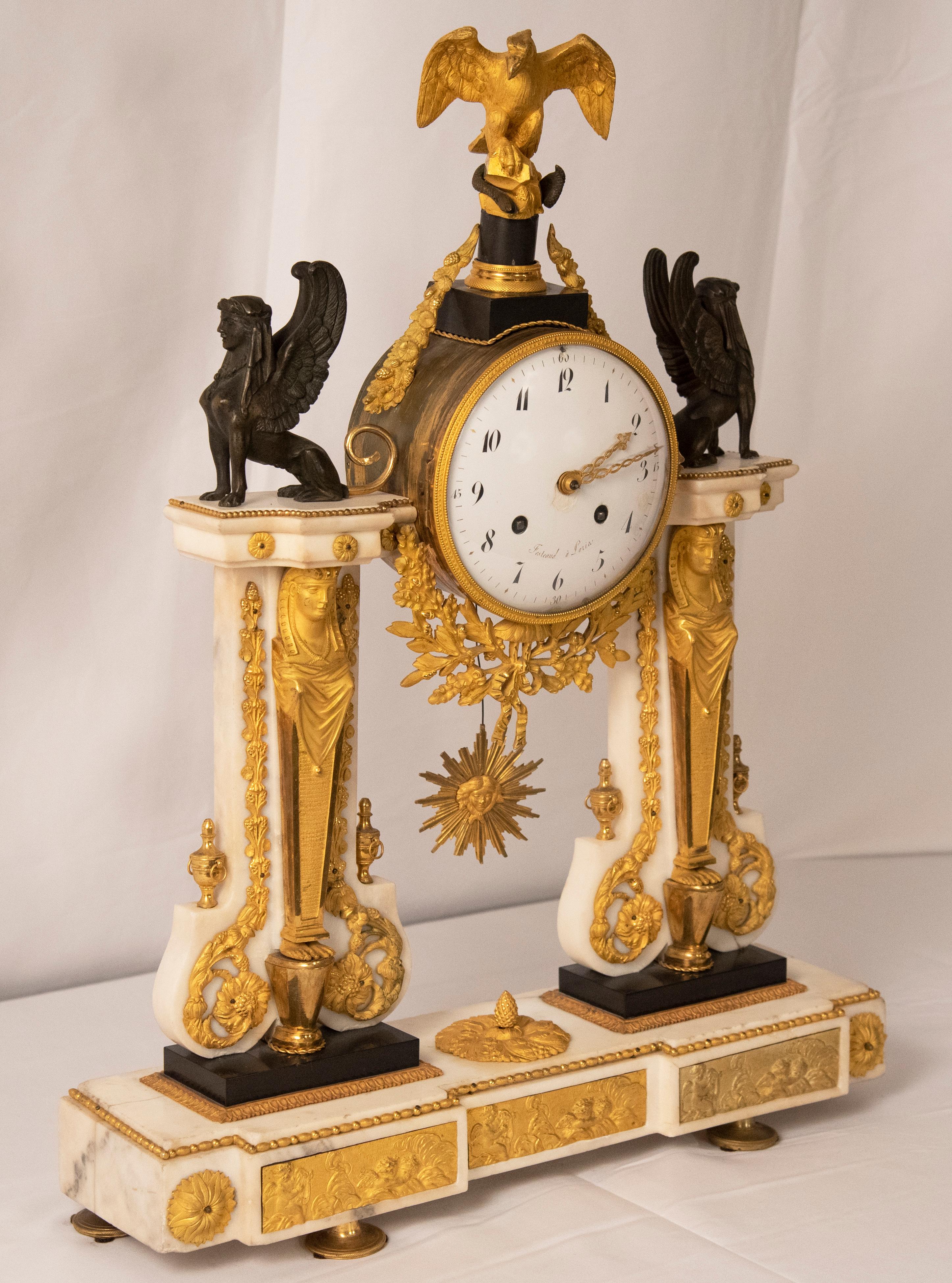 French Empire Gilded Ormolue Clock For Sale 1