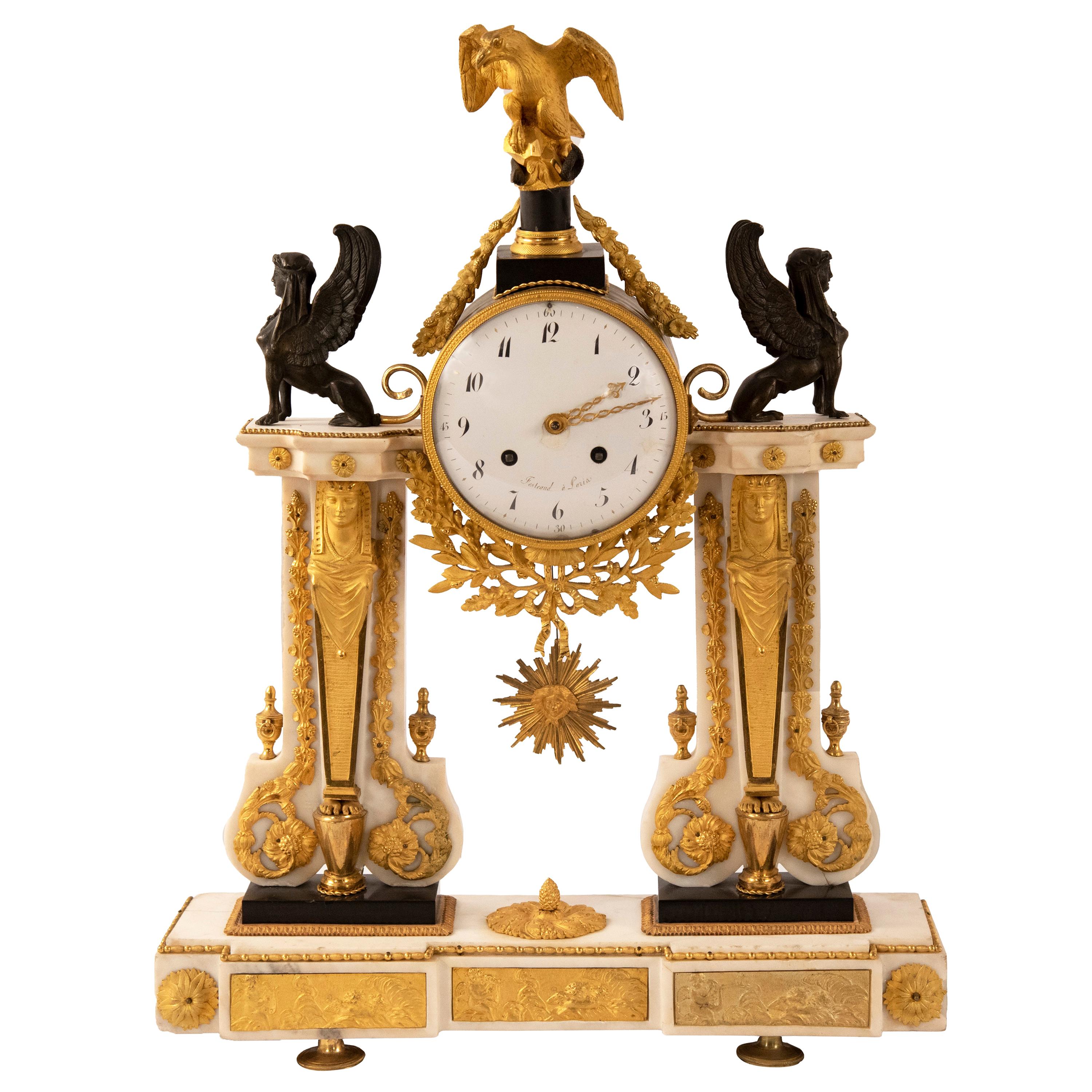 French Empire Gilded Ormolue Clock For Sale