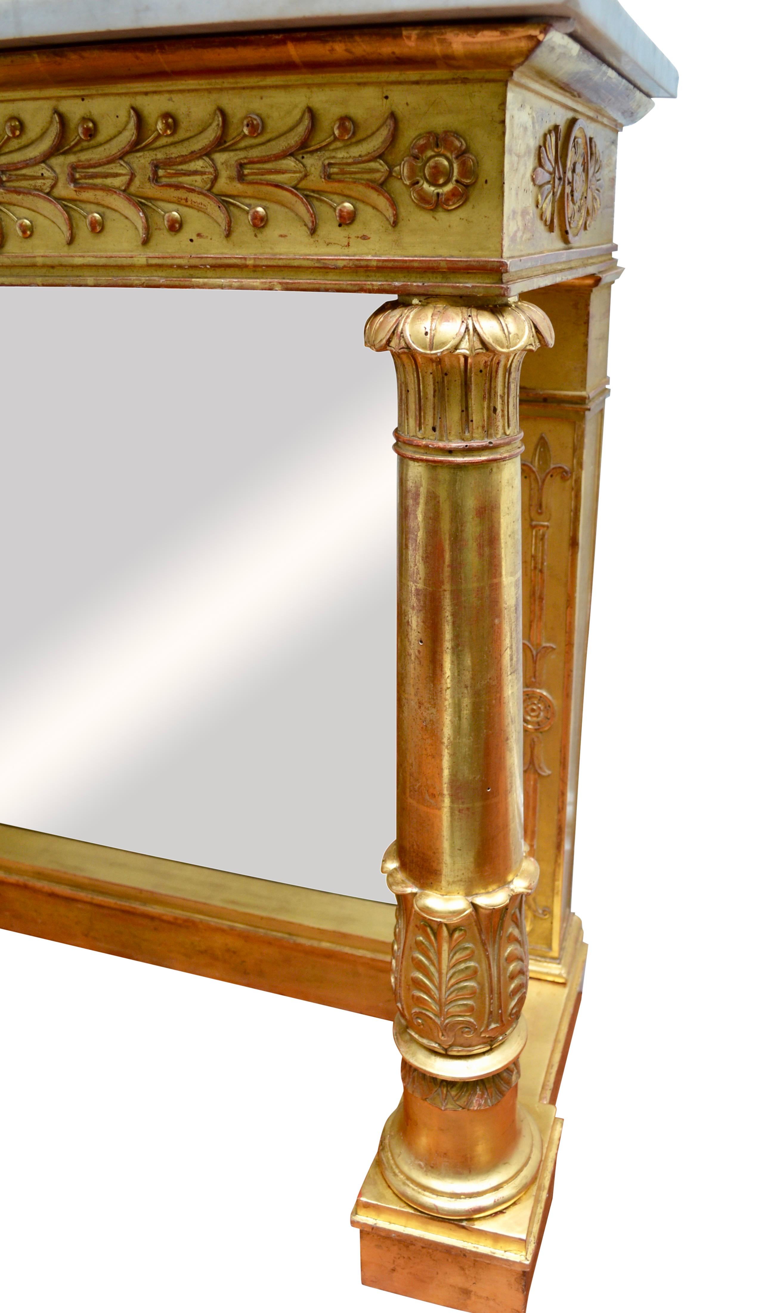 French Empire Gilded Wood Marble Topped Console Stamped Belange For Sale 5