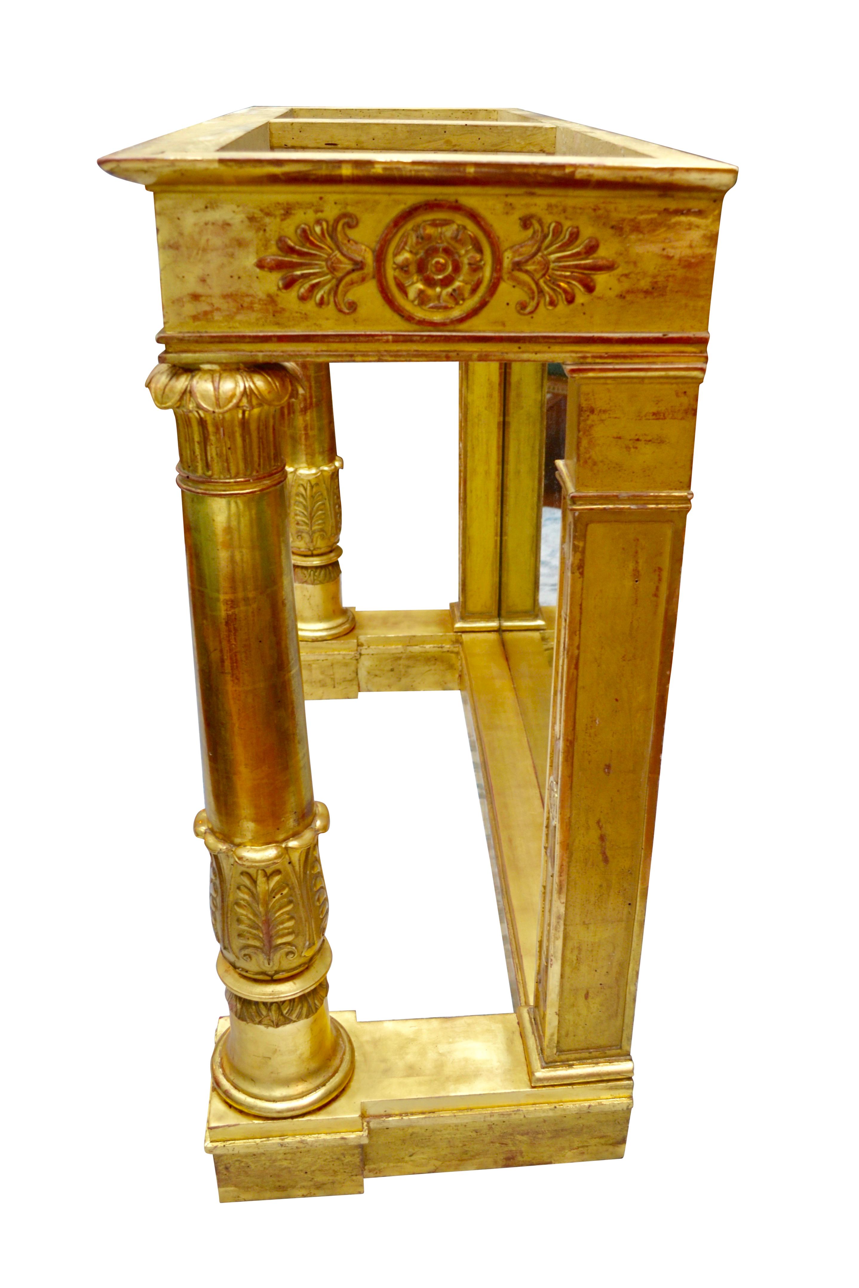 Console Empire française en bois doré surmontée de marbre, estampillée  Pierre Belange en vente 1