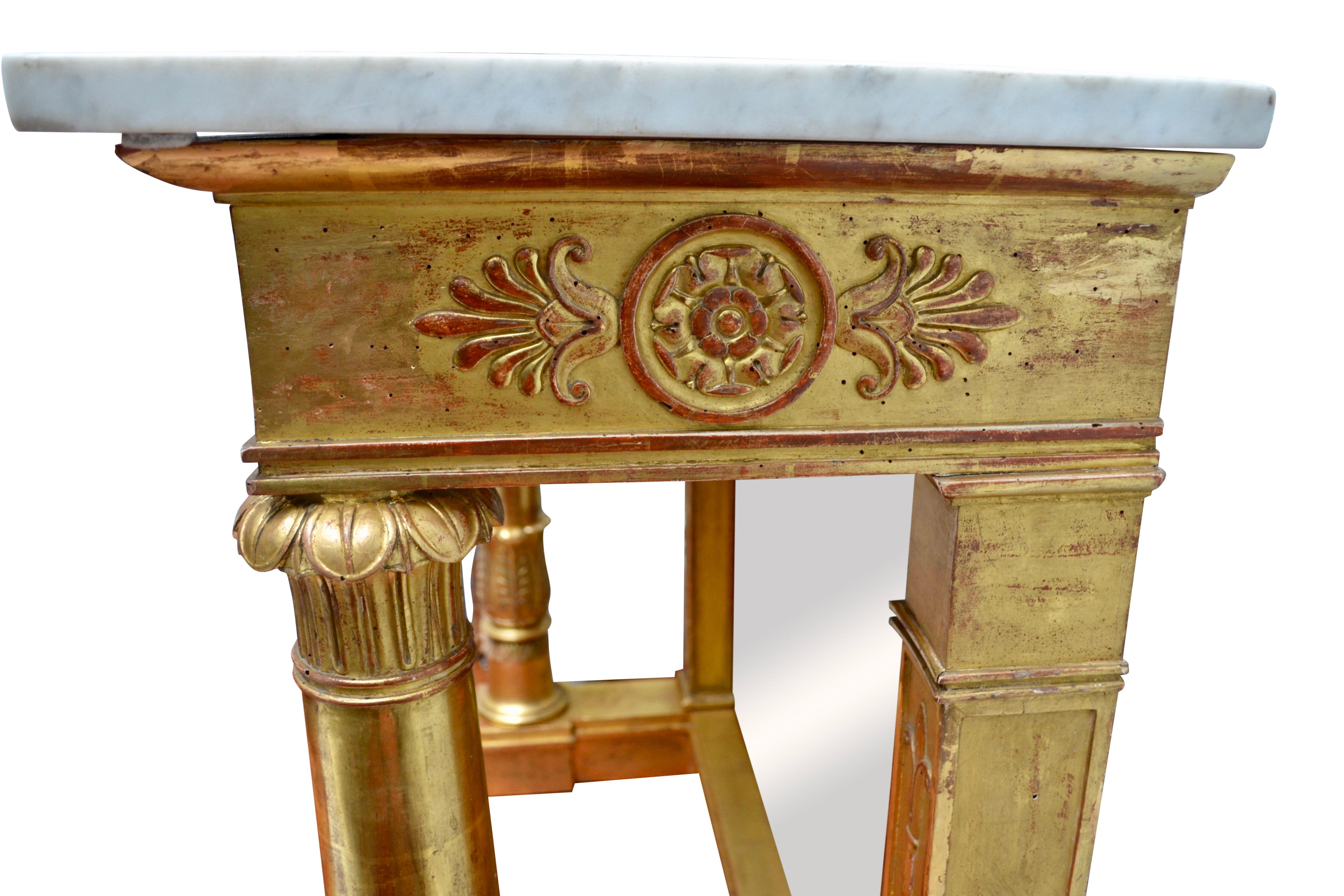 Console Empire française en bois doré surmontée de marbre, estampillée  Pierre Belange en vente 6
