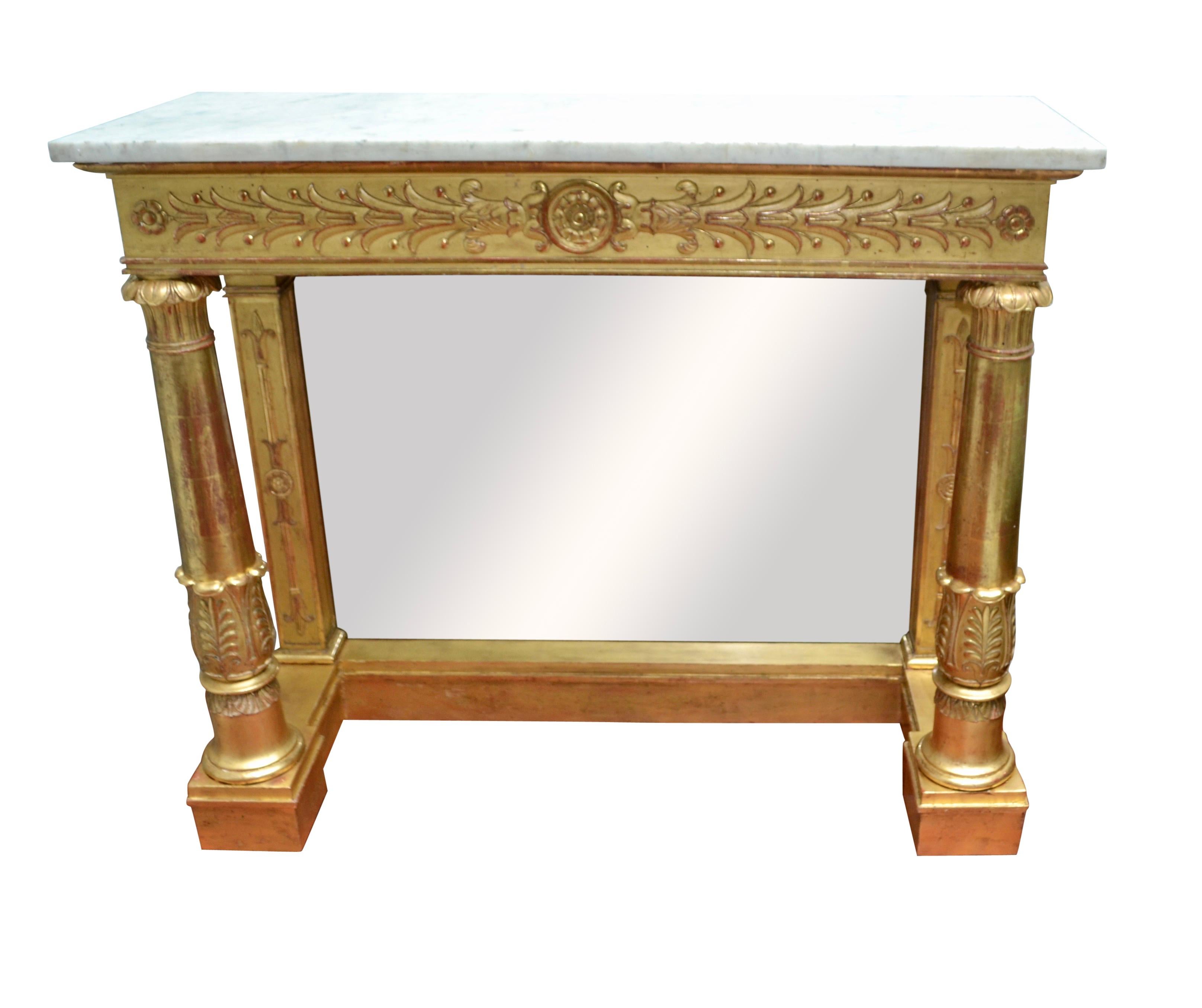 Console Empire française en bois doré surmontée de marbre, estampillée  Pierre Belange en vente 8