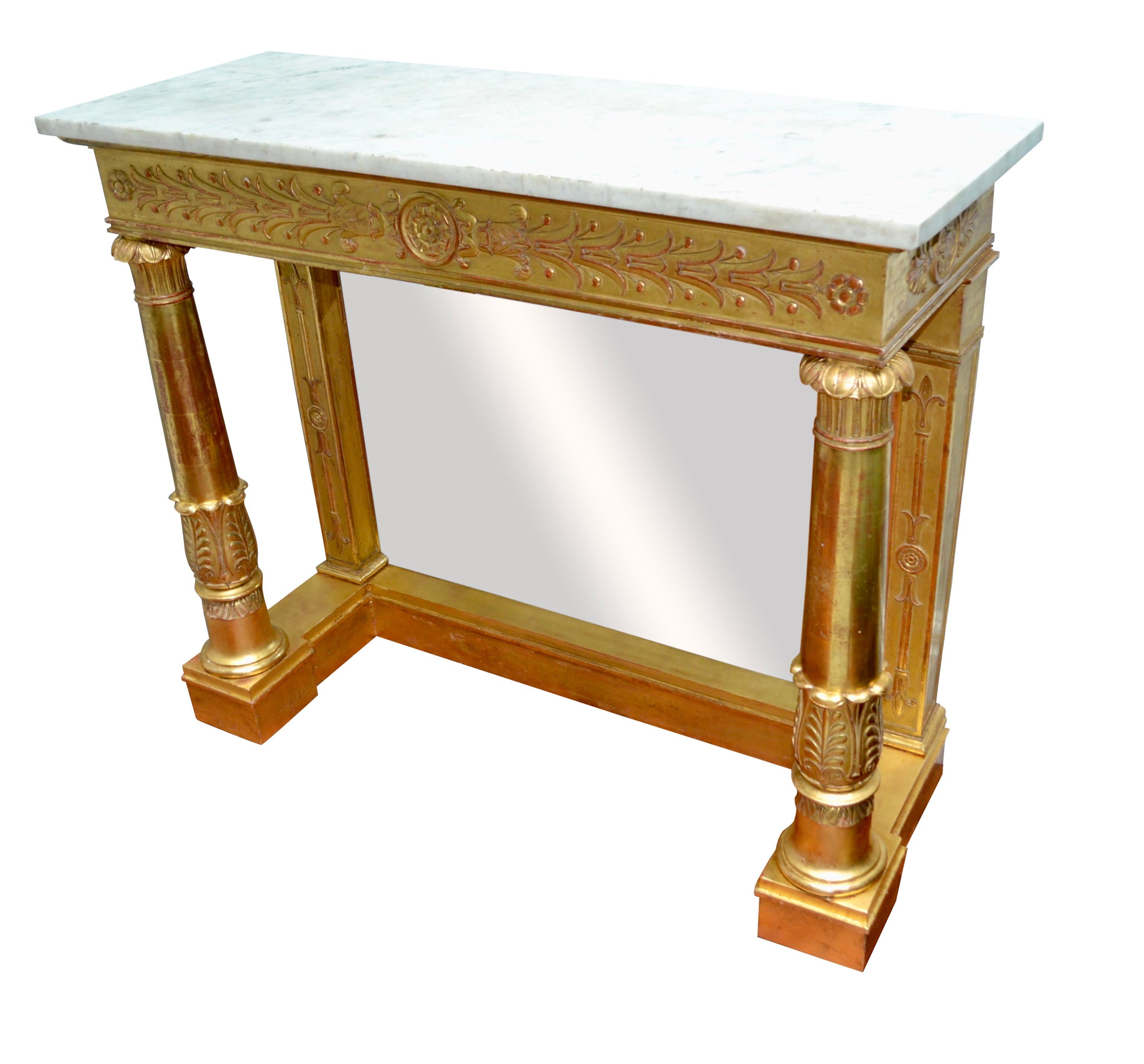 Console Empire française en bois doré surmontée de marbre, estampillée  Pierre Belange en vente 9