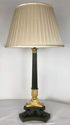 French Empire Gilt and Patinated Bronze Columnar Lamp