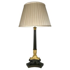 Französische Empire vergoldete und patinierte Bronze Säulenlampe