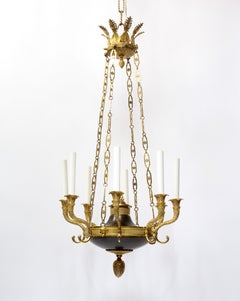 French Empire Gilt and Patinated Bronze Eight-Light Chandelier