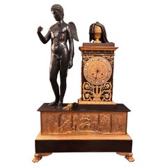 French Empire Gilt and Patinated Bronze Figurative Clock of Cupid and Eurydice