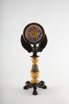 French Empire Gilt and Patinated Bronze “Pendule-Veilleuse” Mantel Clock, 19thC