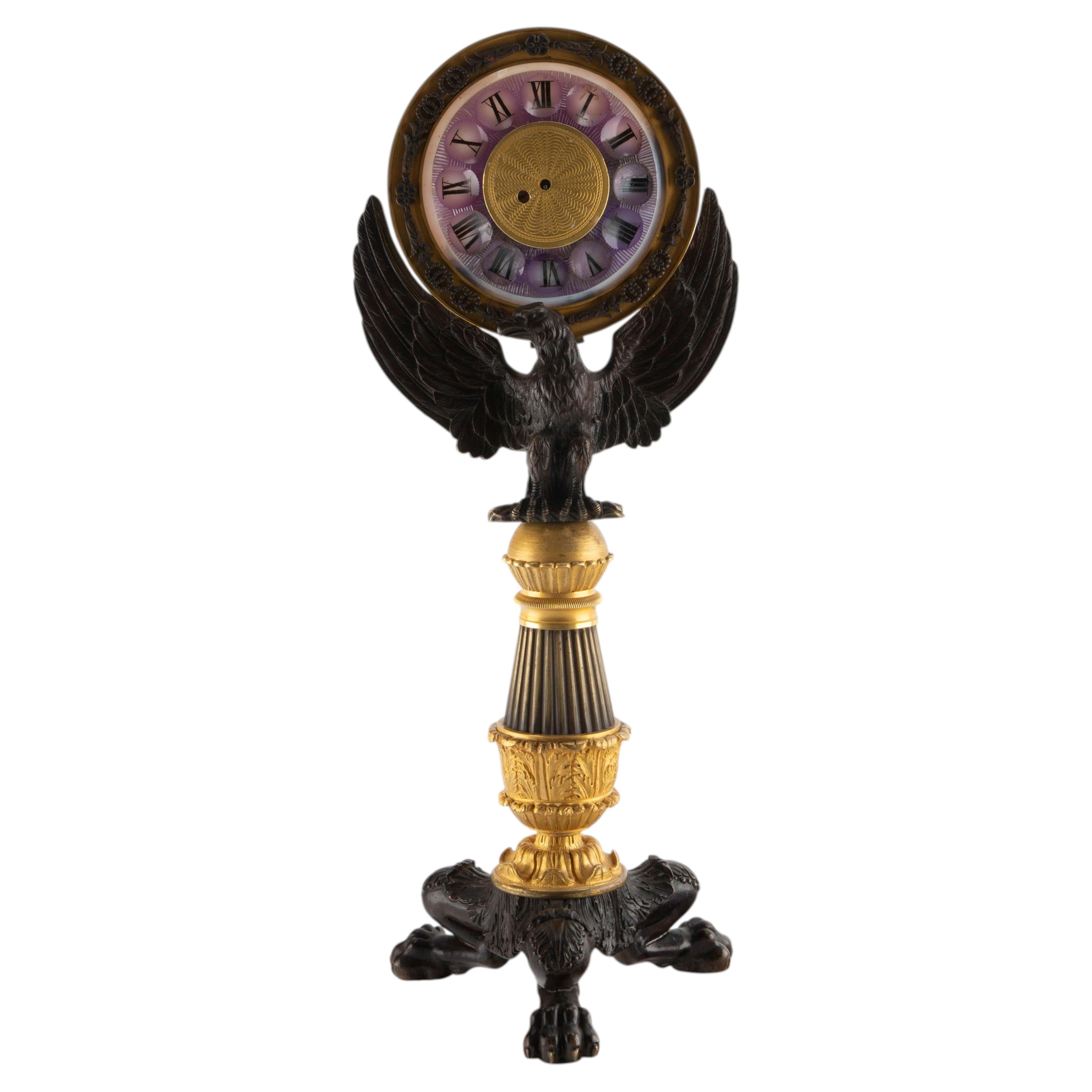 French Empire Gilt and Patinated Bronze “Pendule-Veilleuse” Mantel Clock, 19thC