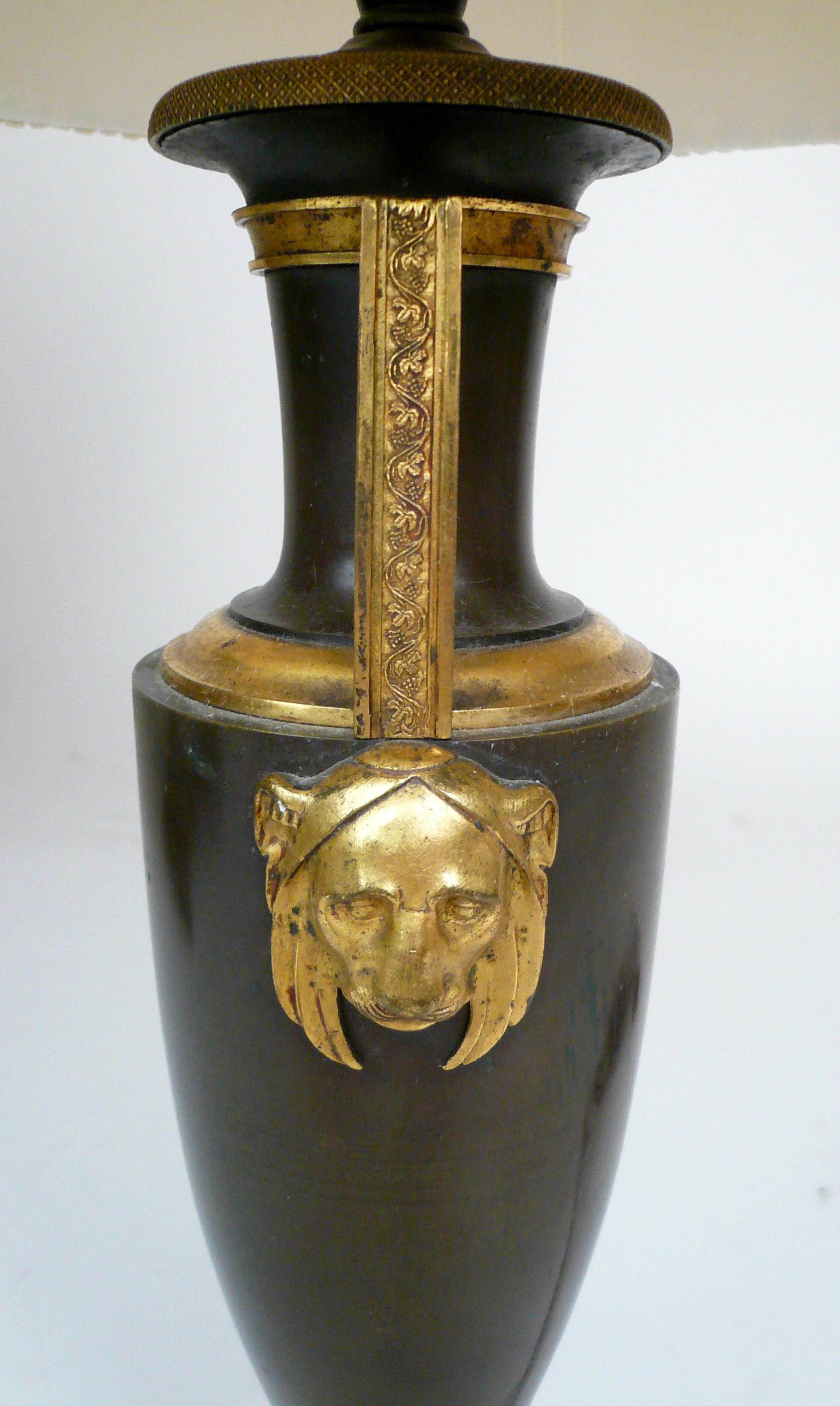 19th Century French Empire Gilt and Patinated  Bronze Urn Form Lamp Base For Sale