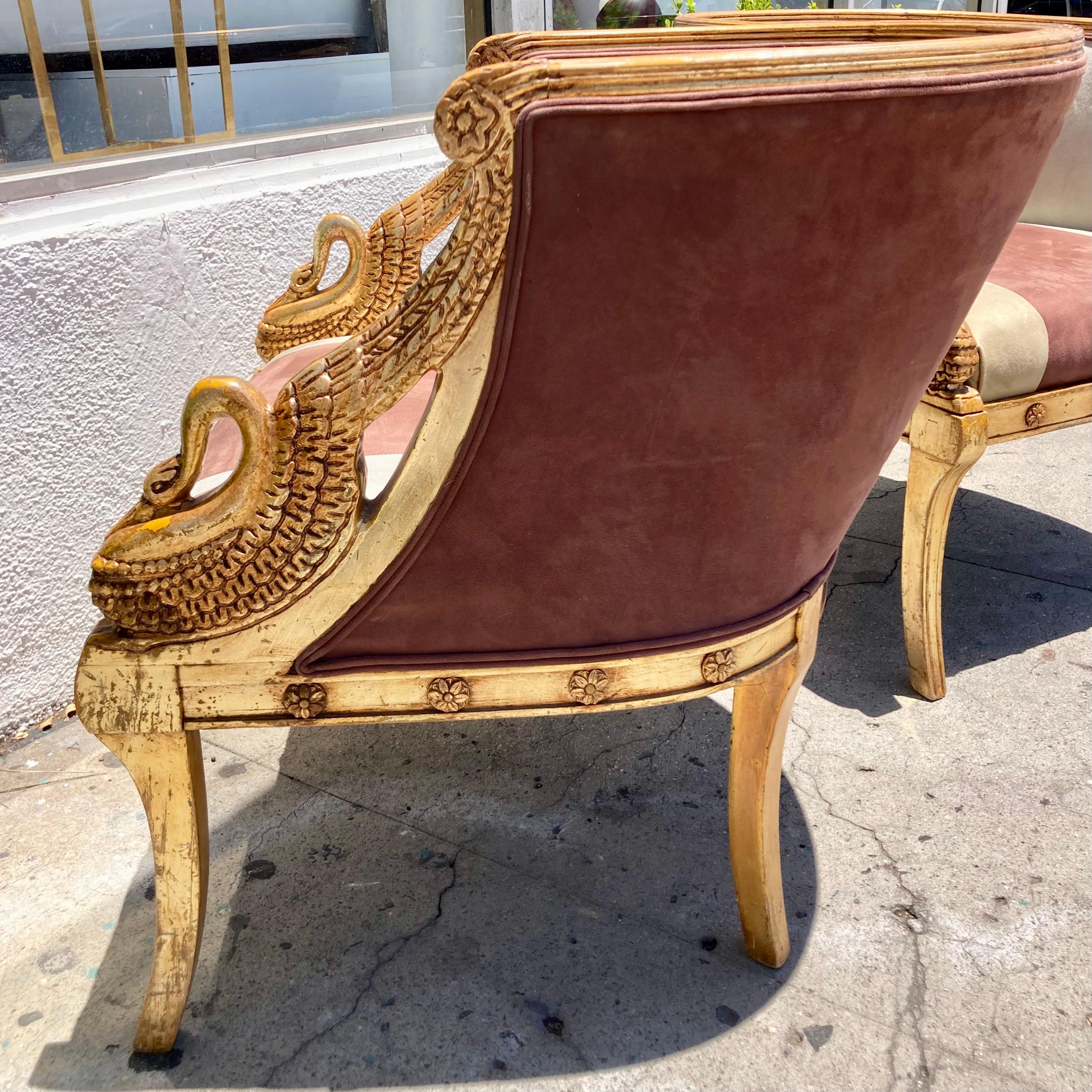 French Empire Gilt Barrel Back Bergere Chair, a Pair en venta 2