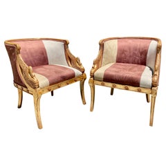 French Empire Gilt Barrel Back Bergere Chair, a Pair