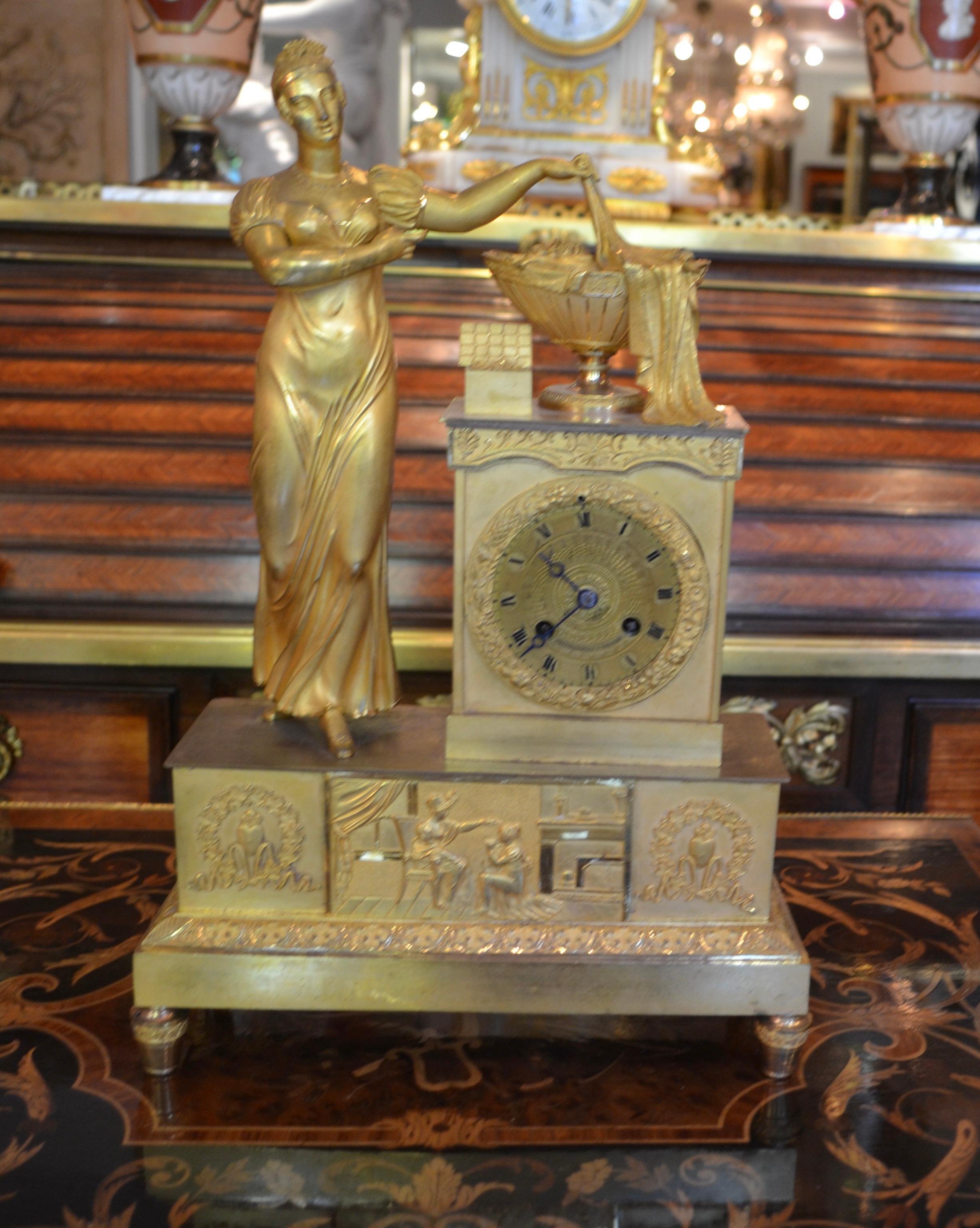 French Empire Gilt Bronze Allegorical Clock of the Astronomical Sciences For Sale 12