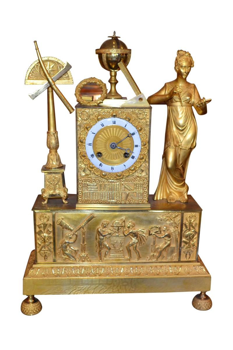 French Empire Gilt Bronze Allegorical Clock of the Astronomical Sciences For Sale 2