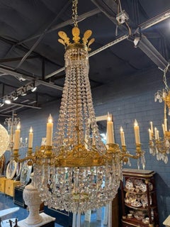 French Empire Gilt Bronze and Crystal Basket Chandelier