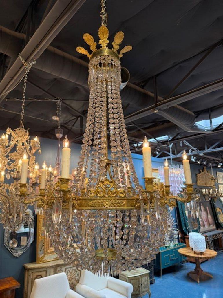 French Empire Gilt Bronze and Crystal Basket Chandelier In Good Condition For Sale In Dallas, TX
