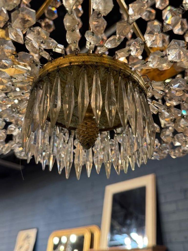 French Empire Gilt Bronze and Crystal Basket Chandelier For Sale 1