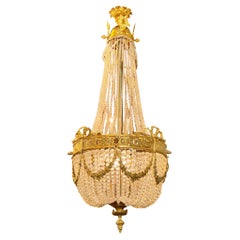 French Empire Gilt Bronze and Crystal Basket Chandelier