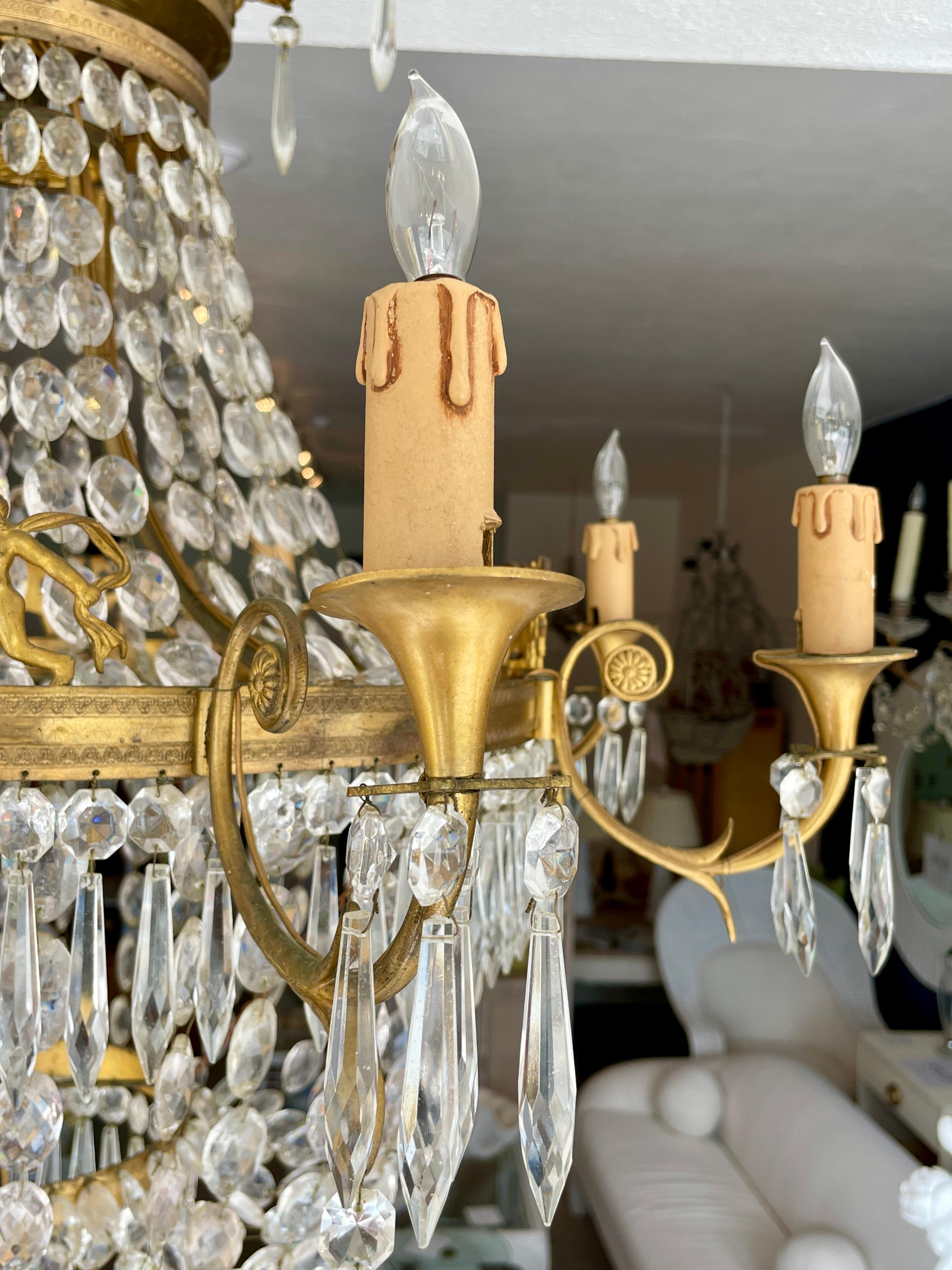 French Empire Gilt Bronze and Crystal Chandelier 6