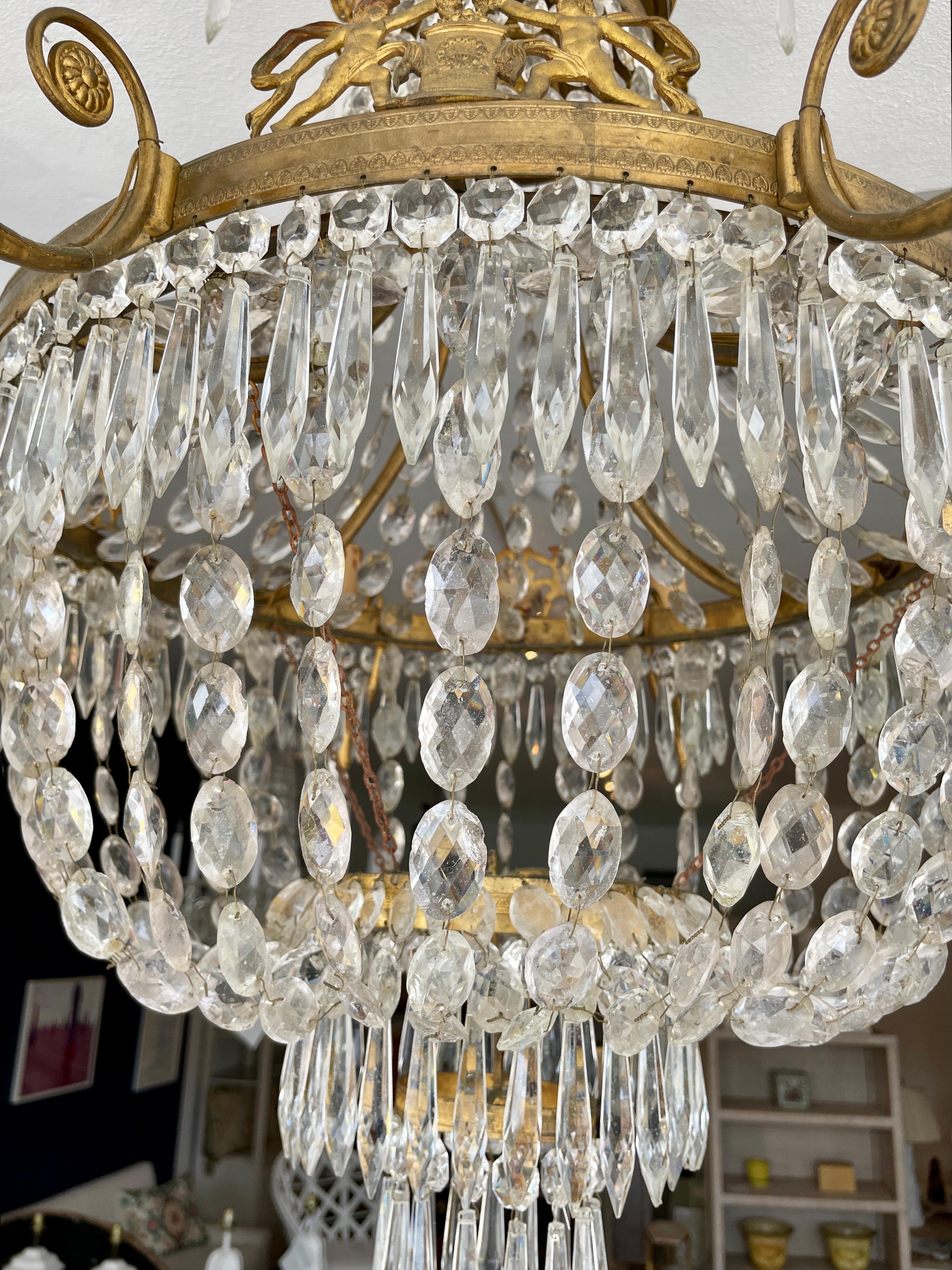 French Empire Gilt Bronze and Crystal Chandelier 7