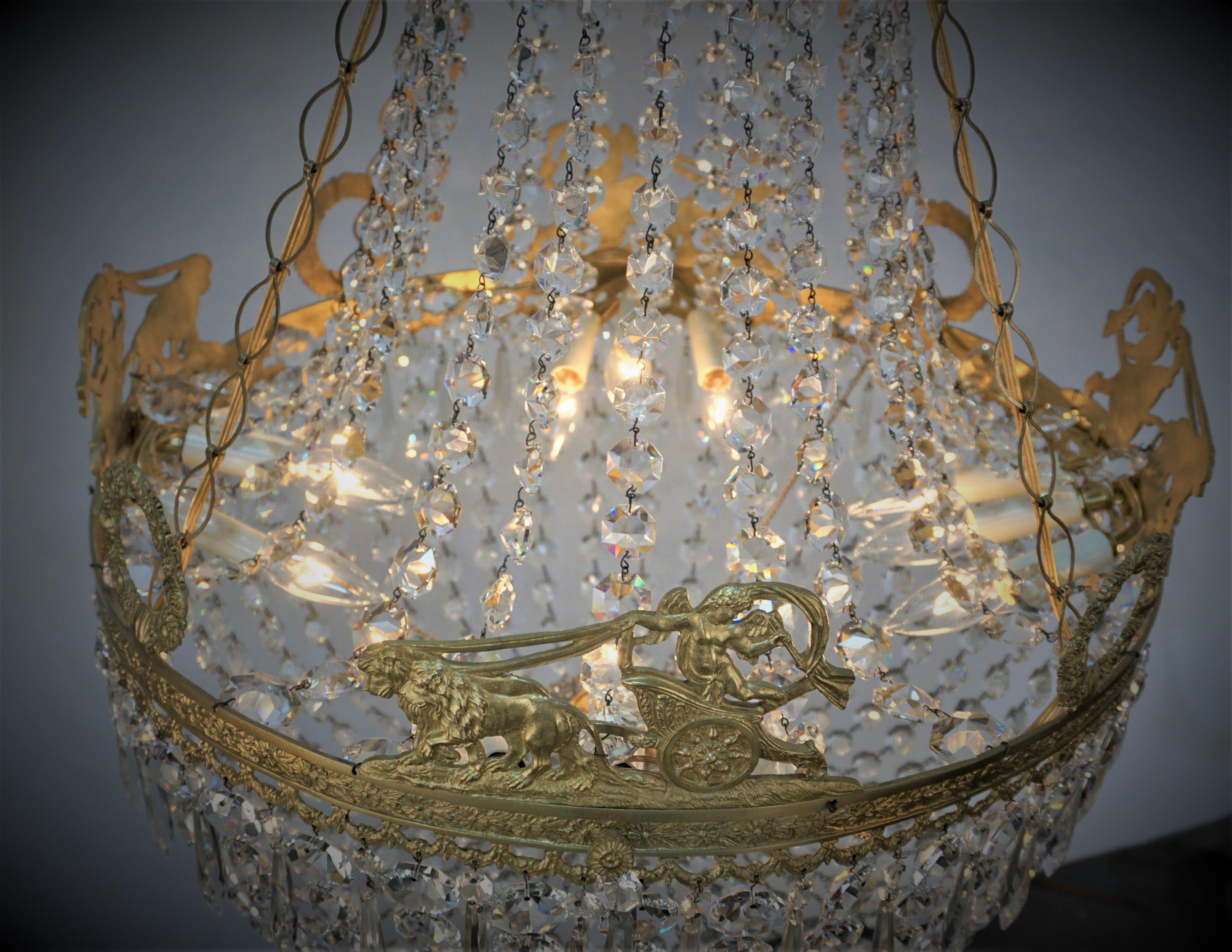 French Empire Gilt Bronze and Crystal Chandelier For Sale 5