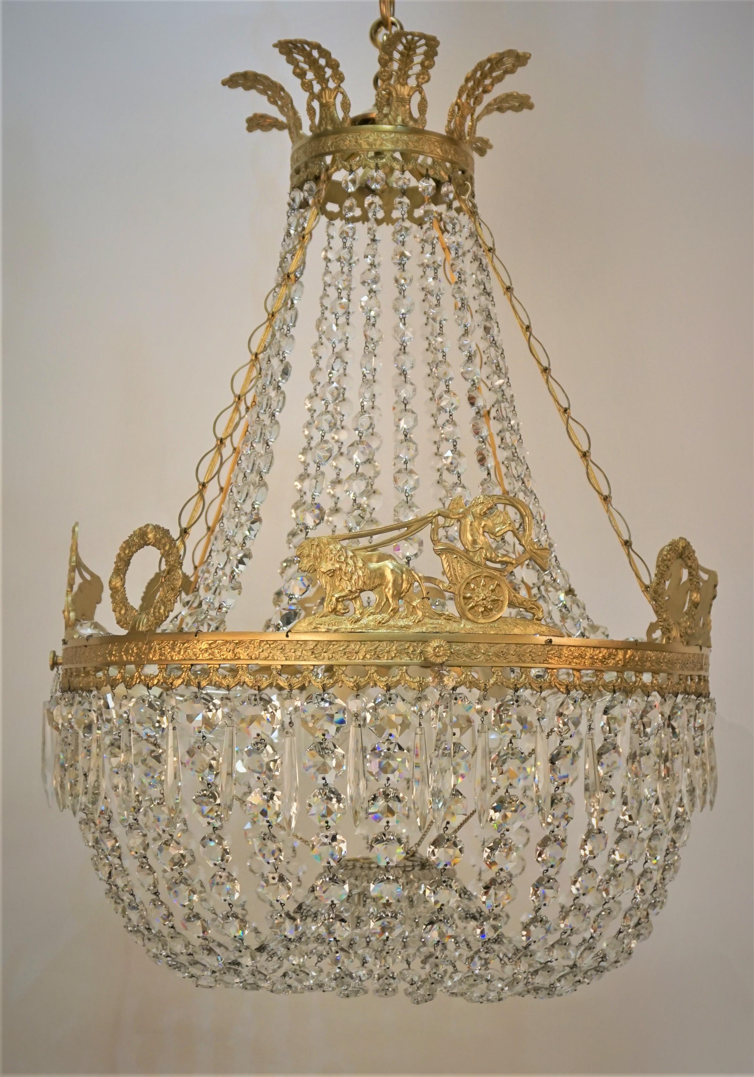 French Empire Gilt Bronze and Crystal Chandelier For Sale 7