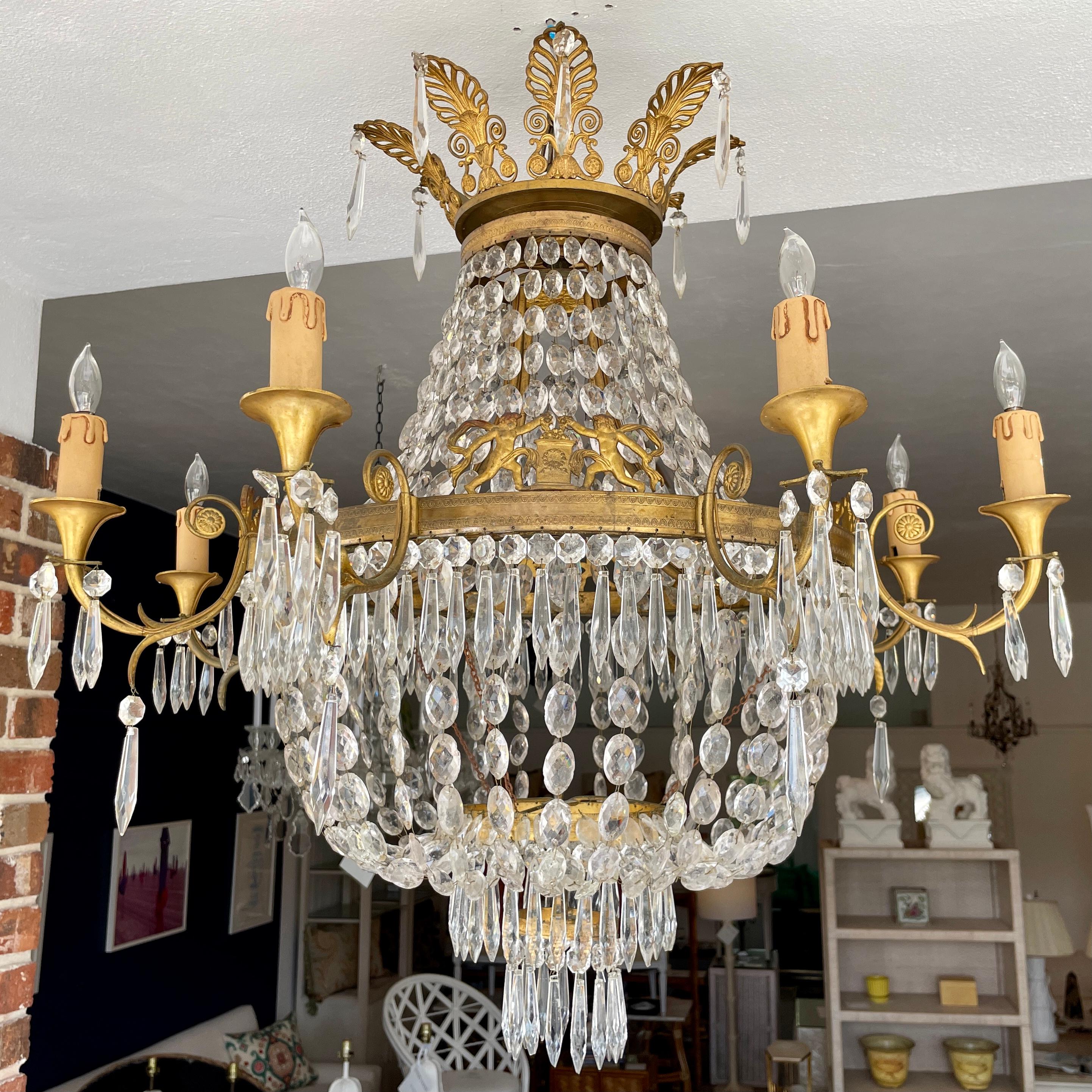 French Empire Gilt Bronze and Crystal Chandelier In Good Condition In Los Angeles, CA