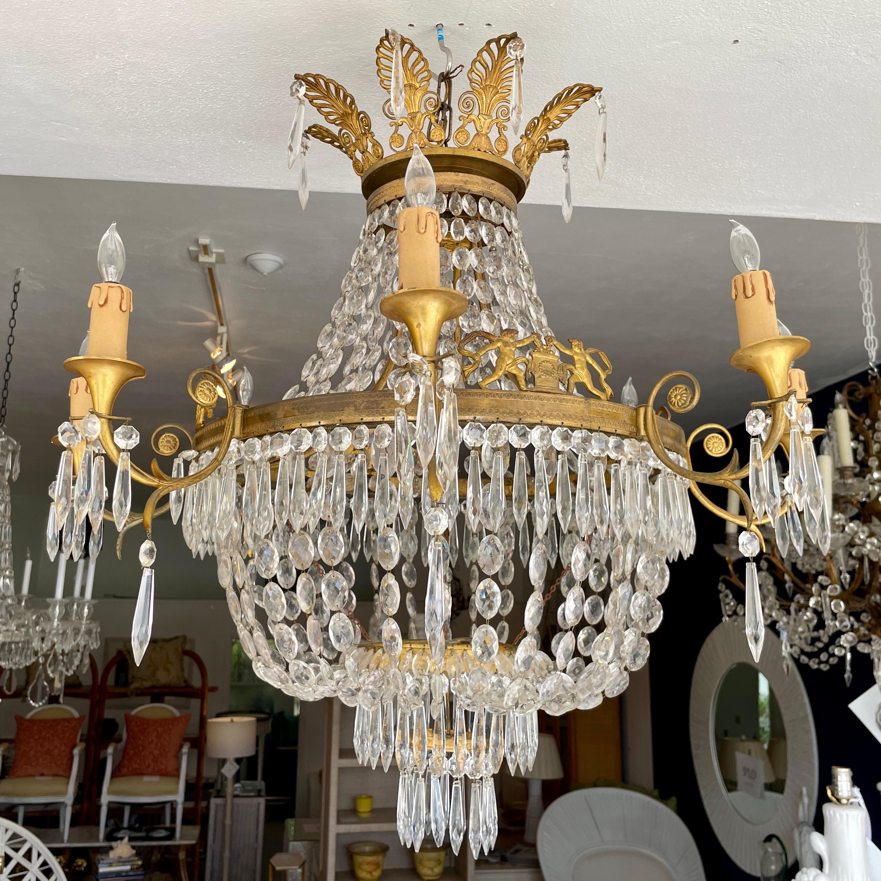 French Empire Gilt Bronze and Crystal Chandelier 2