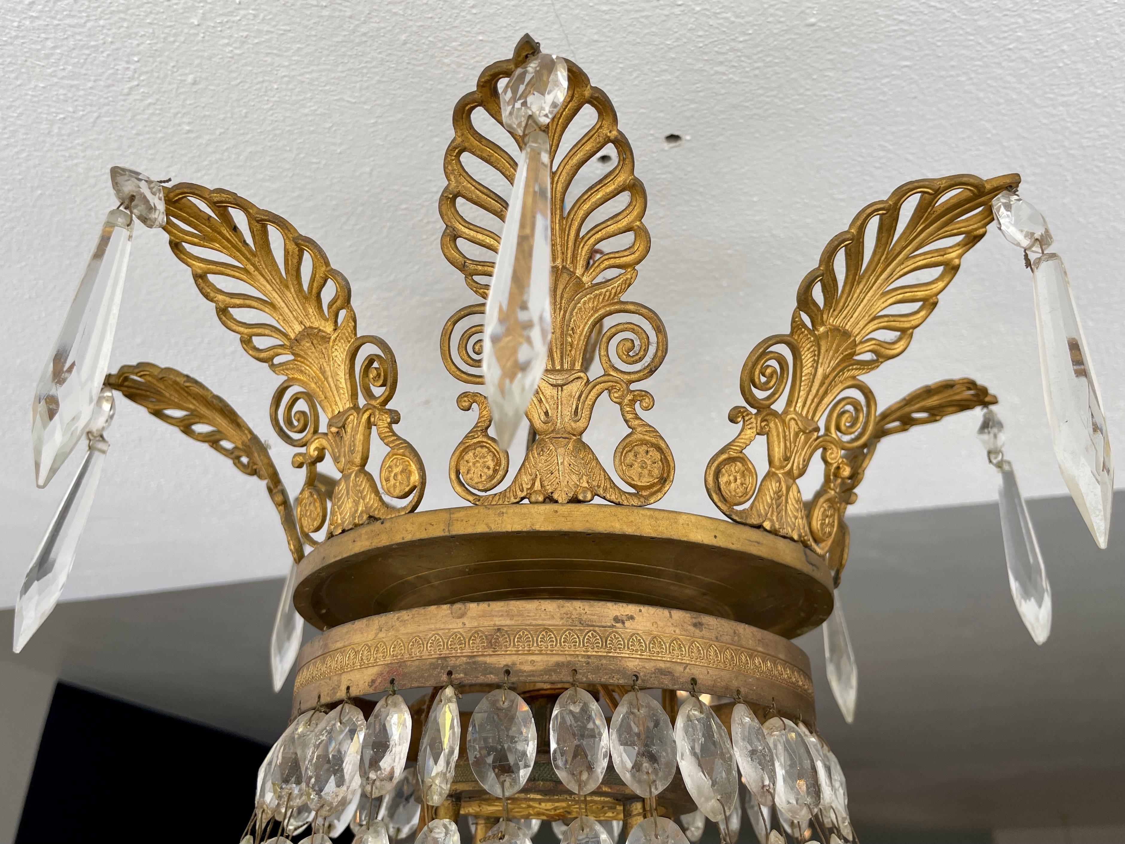 French Empire Gilt Bronze and Crystal Chandelier 3