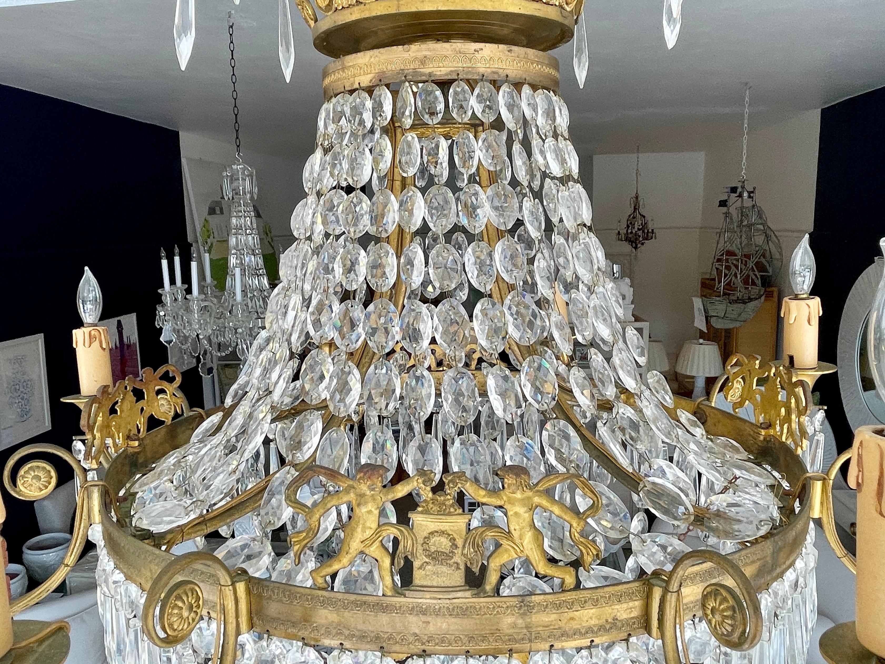 French Empire Gilt Bronze and Crystal Chandelier 4
