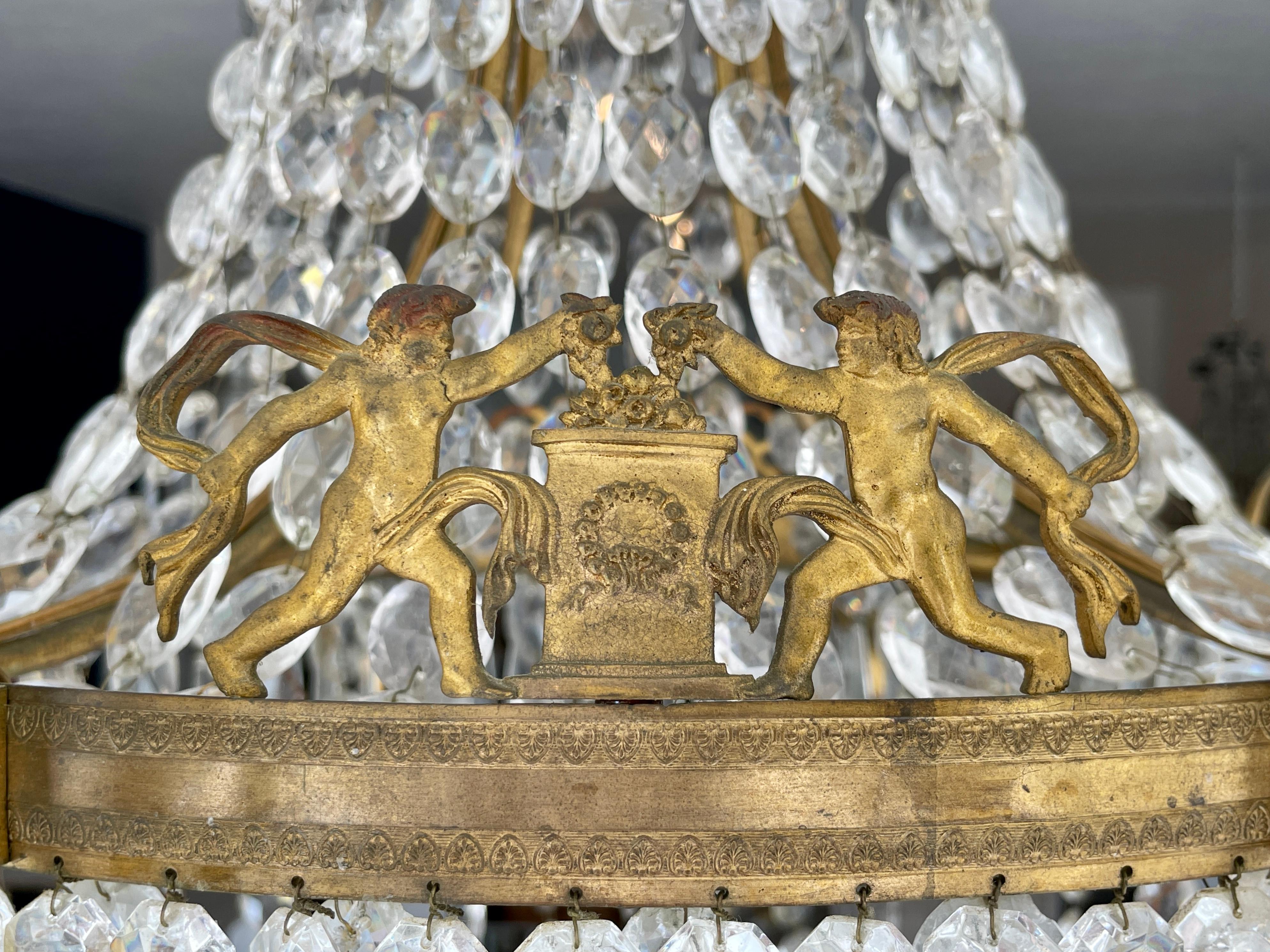 French Empire Gilt Bronze and Crystal Chandelier 5